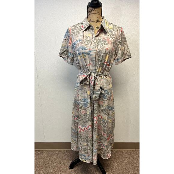 Denim&Co Dresses & Skirts - Denim & Co. Shirt Dress Belted Waist Printed Midi Multicolor Women's Size S